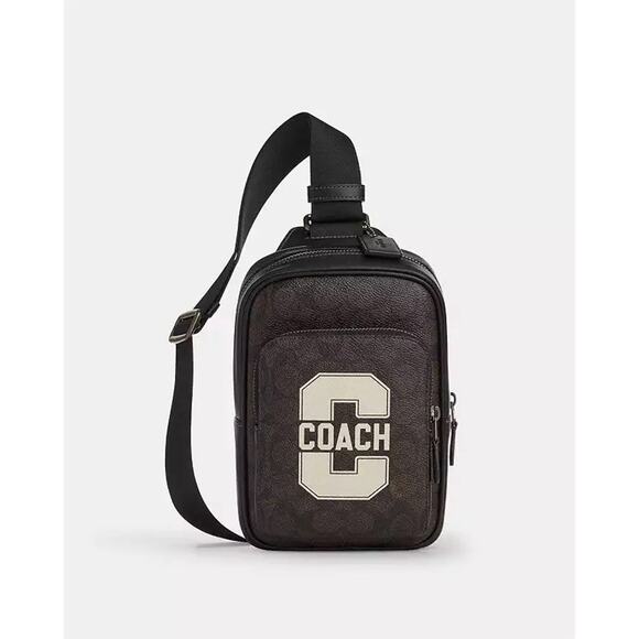 NWT COACH Men's Racer Sling Pack With Varsity Motif CAT80 Walnut Multi - Picture 6 of 9